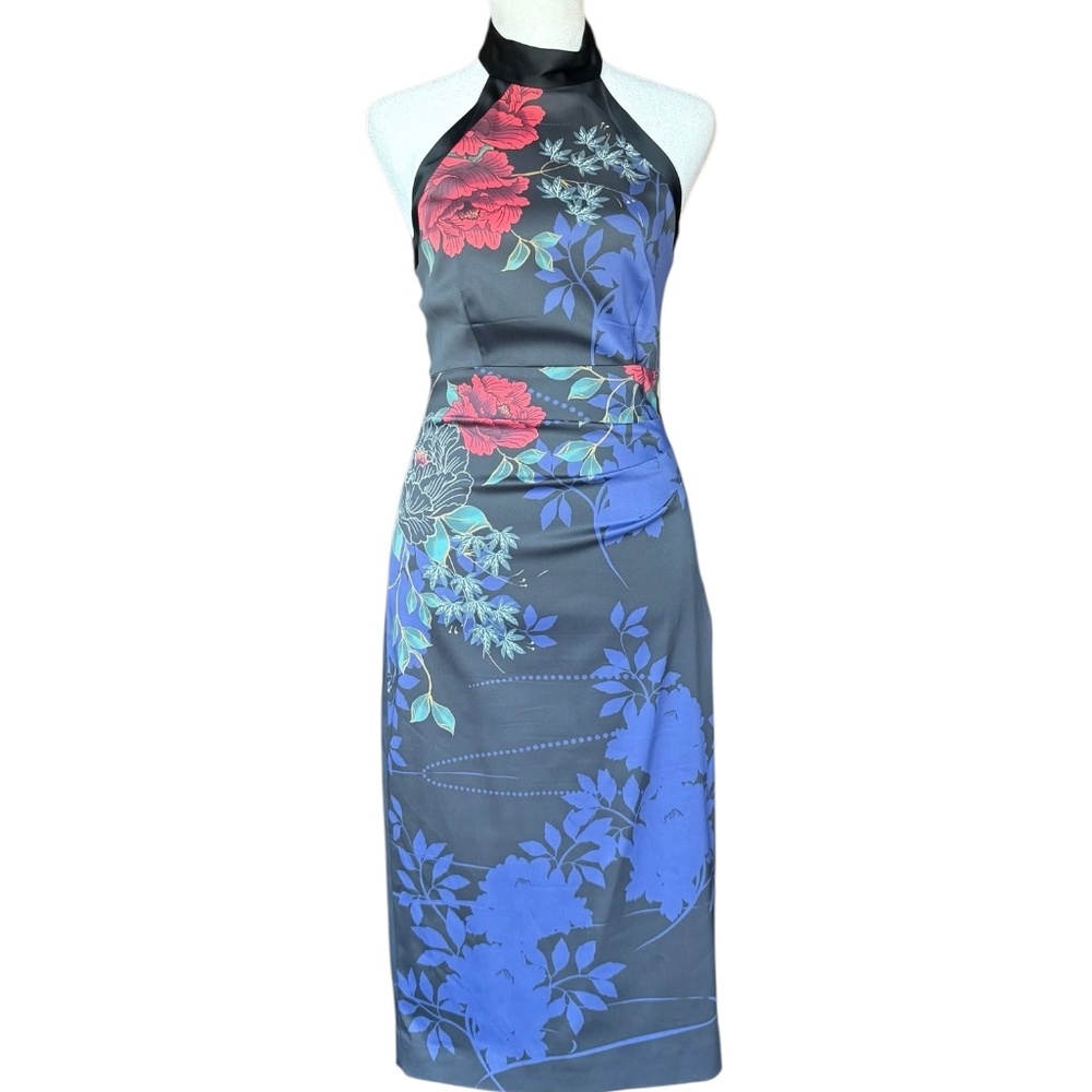 Karen Millen Black Floral Halter Neck Dress Sz 4